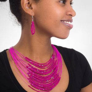 Pink Maasai African Necklace & Earring Set - AFRICA BLOOMS