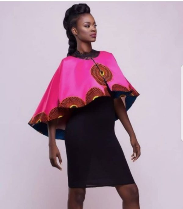 Pink African Print Cape & Black Dress - AFRICA BLOOMS