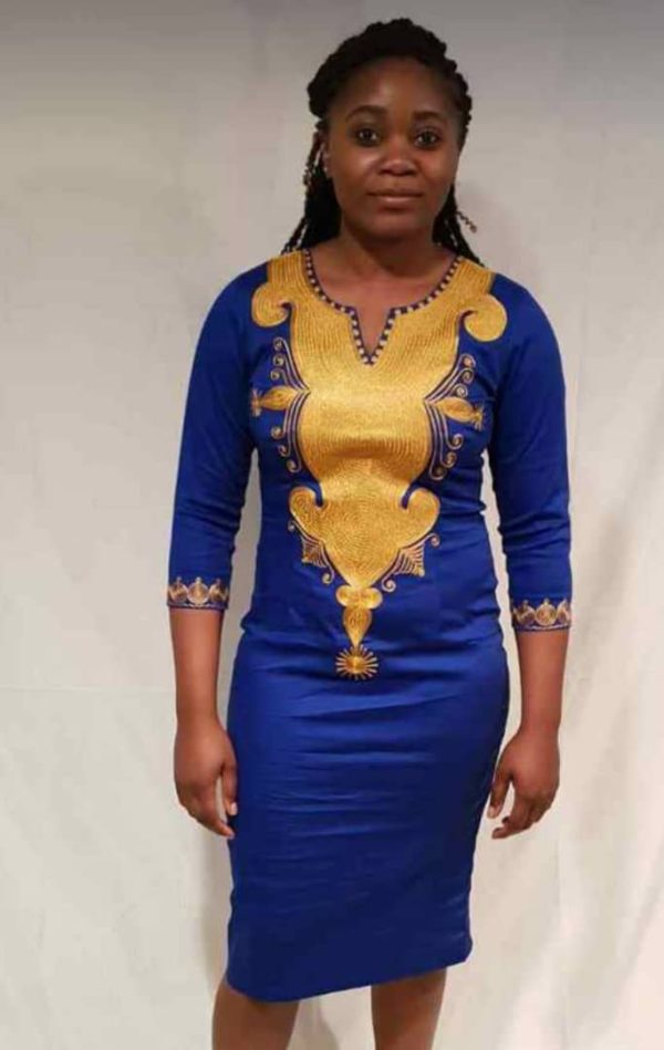 Blue Gold Dashiki Dress - AFRICA BLOOMS