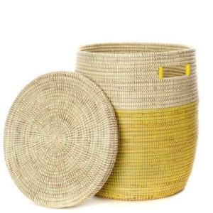 Medium Yellow Laundry Basket - White Storage Basket - Africa Blooms