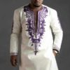White & Purple Dashiki Wedding Suit - African Dashiki Menwear – Kaftan African Clothing Mens - AFRICA BLOOMS