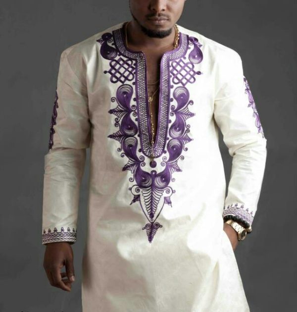 White & Purple Dashiki Wedding Suit - African Dashiki Menwear – Kaftan African Clothing Mens - AFRICA BLOOMS