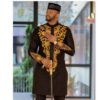 African Clothing Mens - Black & Gold Dashiki Mens Suit - AFRICABLOOMS