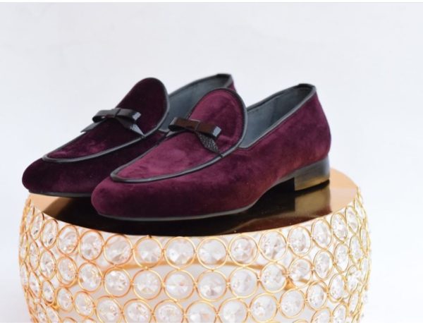Wine Purple Mens Slip On Loafers Dress Shoes for African Mens Wedding - AFRICABLOOMS