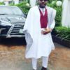 White Agbada & Maroon Embroidery African Mens Wedding Suit - AFRICA BLOOMS