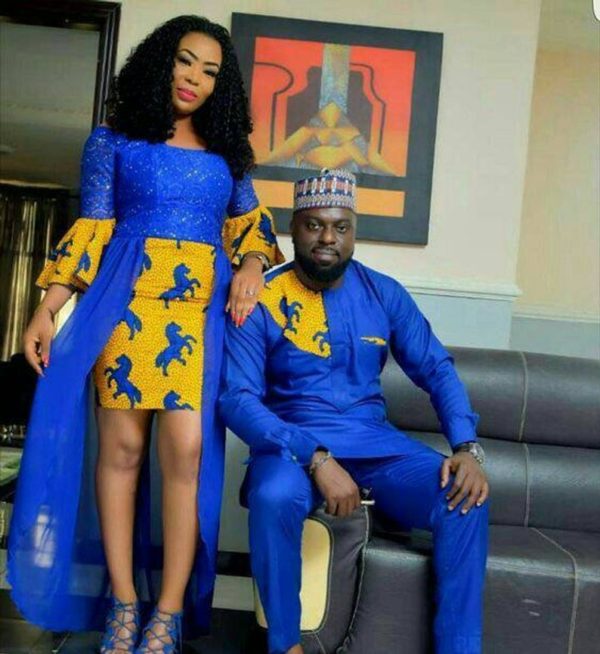 Royal Blue & Ankara African Print Dress for Couple - AFRICA BLOOMS