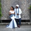 White & Navy Blue Matching African Wedding Dress for Couple - AFRICA BLOOMS