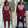Wine Burgundy & White Matching African Outfits for Couple - AFRICA BLOOMS
