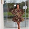 Brown Dashiki Short Dress - Ankara Dress Fashion Style - 2XL - AFRICA BLOOMS