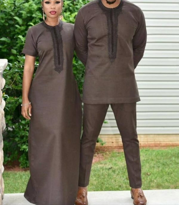 Brown African Couple Wedding Outfits