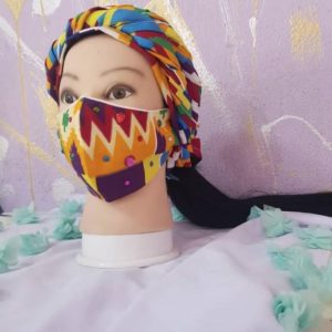 Matching Face Mask With Headwrap - AFRICA BLOOMS - African Face Mask Sale - Cloth Mask - Fabric Masks - AFRICA BLOOMS
