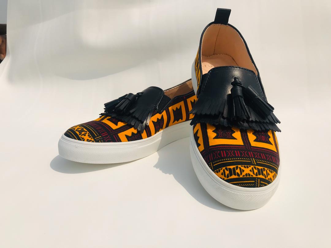 Yellow Custom Made African Print Shoes 