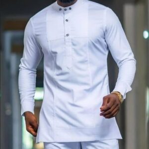 All White African Menswear Dashiki Kaftan Top - AFRICA BLOOMS
